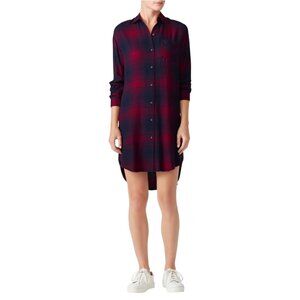 Rails Plaid Bianca Shirtdress Burgundy Blue Long Sleeve Collared Dress Sz M